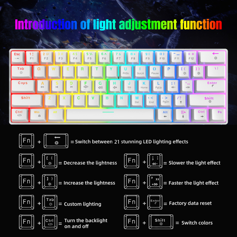 V900RGB 61 key mechanical keyboard hot swappable red axis dual color injection molded keycap dazzling light compact design